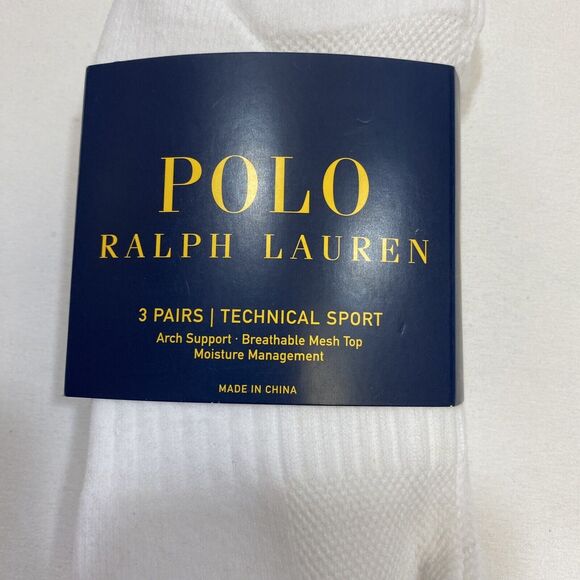 NWT 3 Pack Polo Ralph Lauren Tech Athletic Quarter Top Sock White Gray Pony - Picture 4 of 8